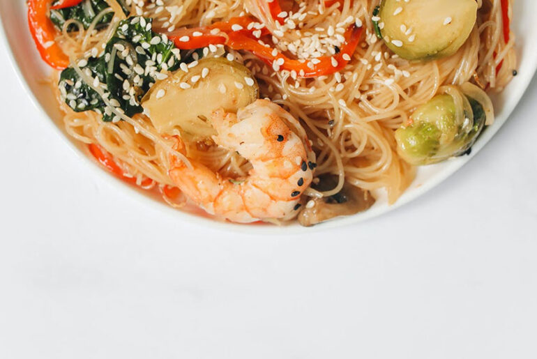 Delicious Moo shu shrimp made at home In traditional Chinese cuisine, moo shu is made with a single type of meat (chicken, beef, pork, fish, or shrimp) plus cucumber, scrambled egg, mushrooms.