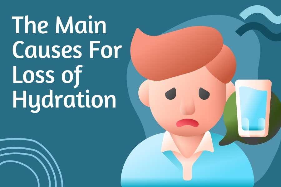 The main causes for loss of hydration- Not taking enough water after water in body is lost through sweating, breathing, peeing and in cases like severe fever, vomiting etc.